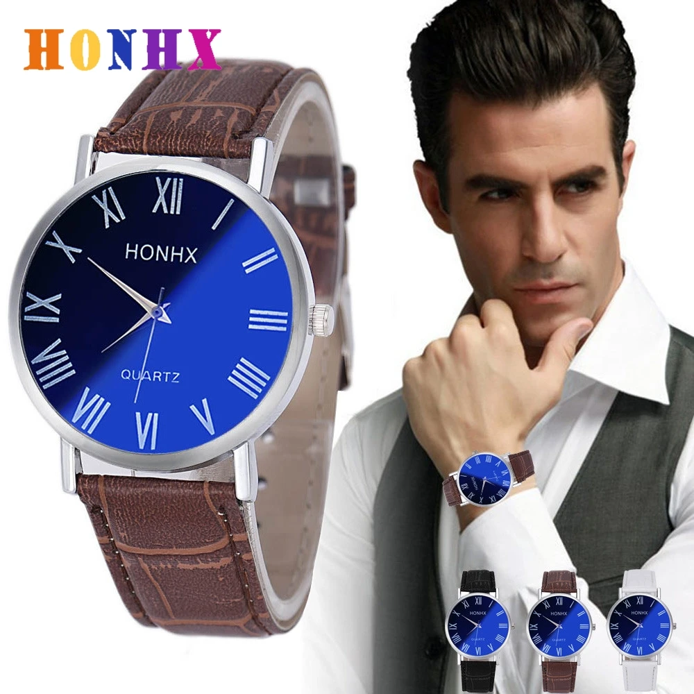 

HONHX New Brand Fashion Men Sports Watch Luxury Fashion Men Leather Quartz Analog Wrist Watch Watch Relogio Masculino