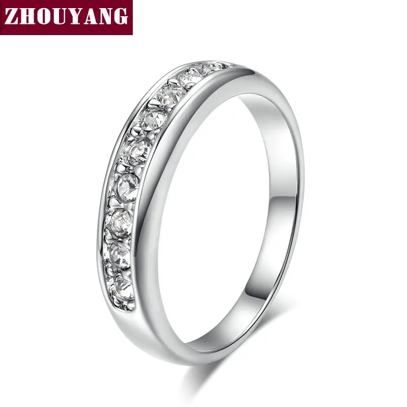 ZHOUYANG, обручальное кольцо для женщин, любовник, классика, микро-вставки, кубический цирконий, обручальное кольцо, розовое золото, ювелирное изделие R062 - Цвет основного камня: WhiteGold