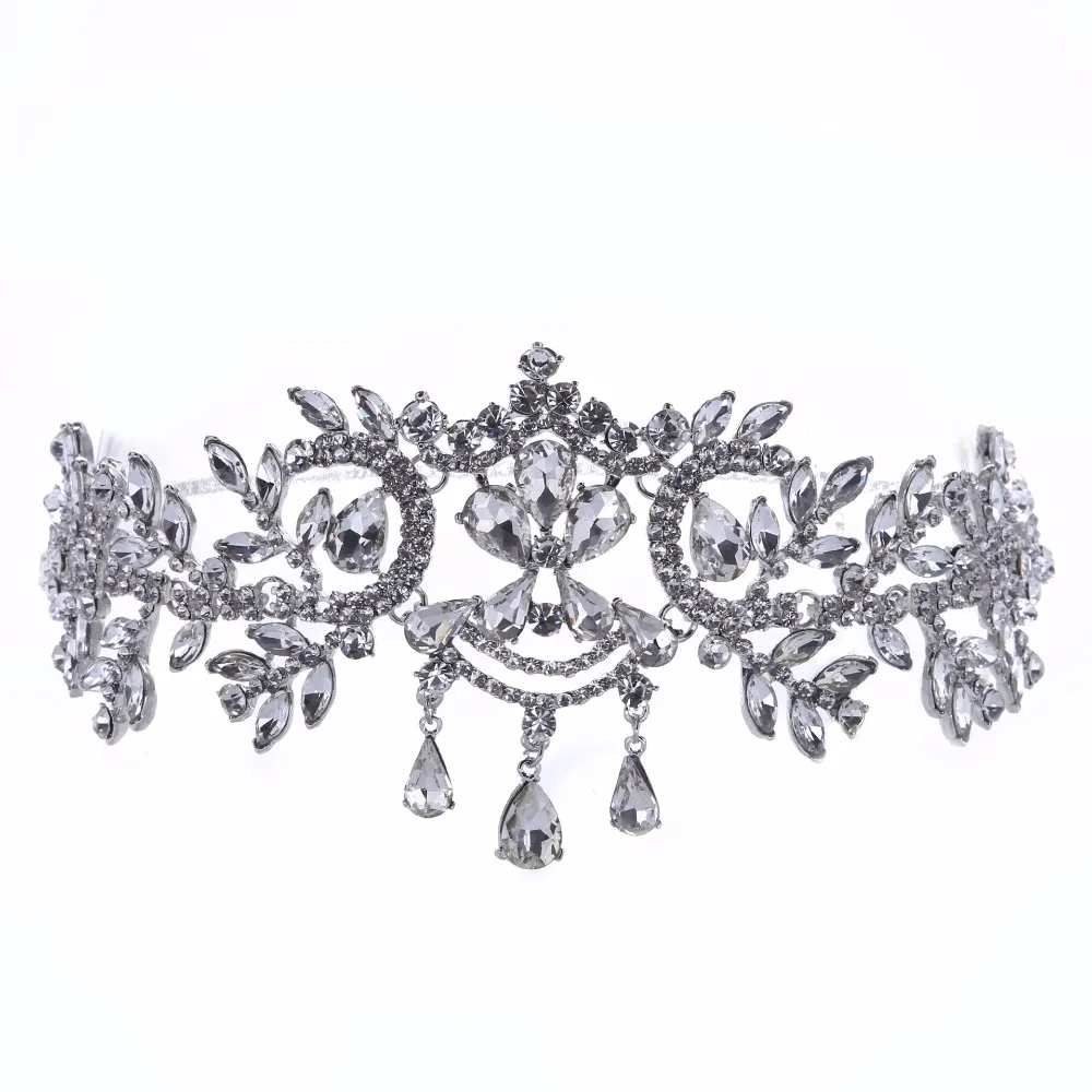  Top Coração-em forma de Cor Prata de Strass Casamento de Cristal Tiara de Noiva Acessórios Para o Cabelo Partido Jóias Presente (3)