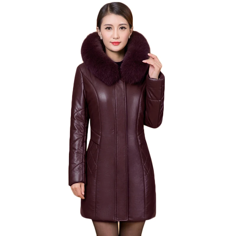 

leather jacket coat artificial fur collar new middle-aged ladies winter Parker coat warm leather clothing women's coat DW36