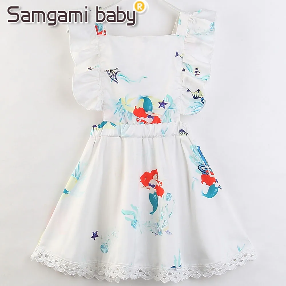 

SAMGAMI BABY Girls Summer Clothes Kids Cartoon Mermaid Print Backless Party Princess Dresses Girl Clothing Children Dress 1-5Y