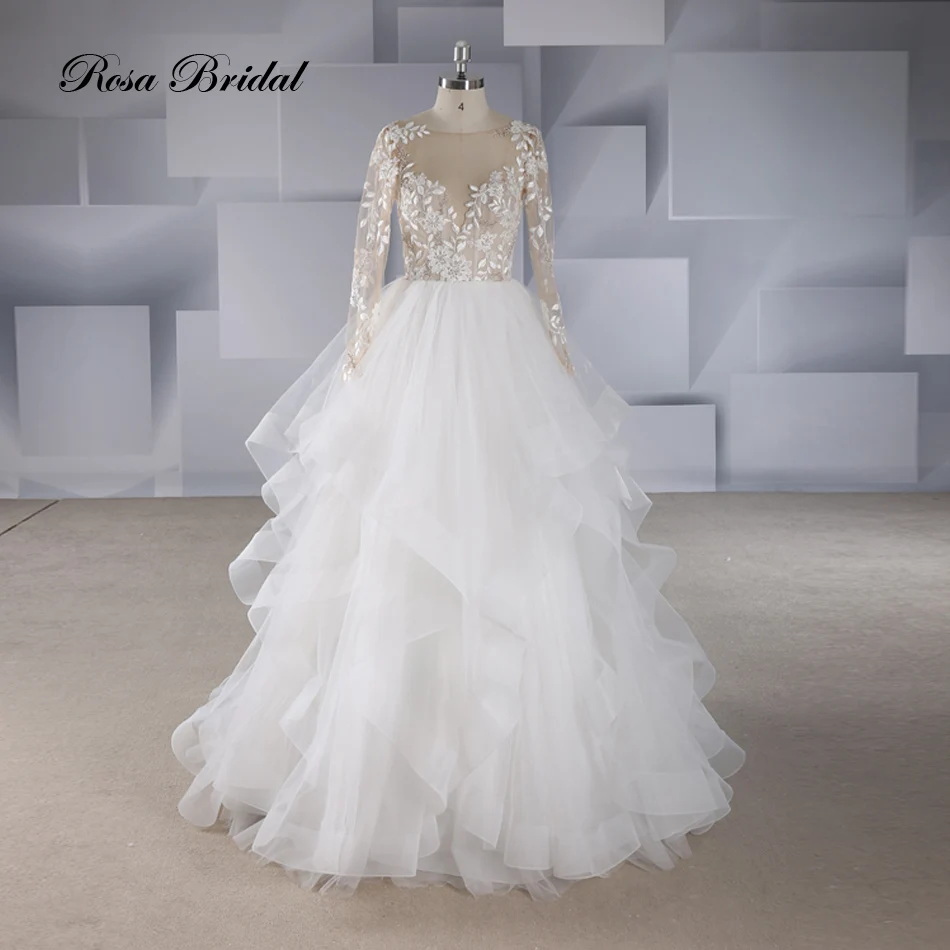 lace ruffle wedding dress