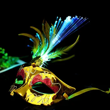 

Colorful Feather Fiber LED Flashing Glowing Mask Kids Adults Light Up Masks Dress Decor Halloween Party Dress Supplies