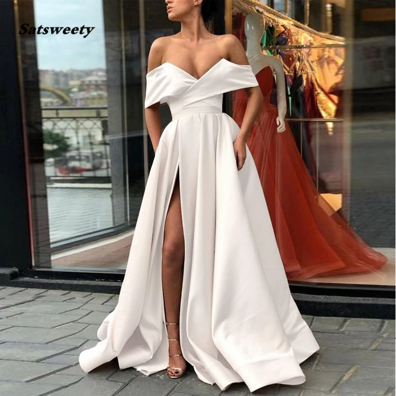 Off-The-Shoulder-Satin-Prom-Gowns-With-Side-Slit-Floor-Length-White-Ivory-Champagne-Split-Party (1)