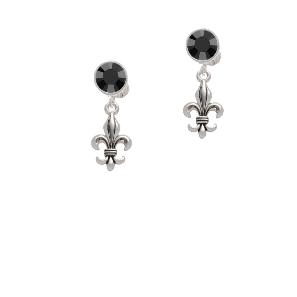 Medium Antiqued Fleur di Lis Crystal Clip On Earrings (2)