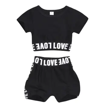 

Little Baby Kids Hip Hop Clothing Sets Hot Sale Summer Children Fashion Love Show navel Top+ Harem Pants Boys Girls Tracksuit