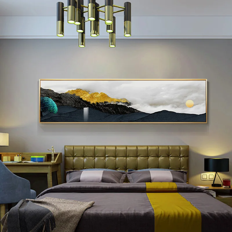 

Modern golden Mountains sunrise canvas painting landscape poster and print home decor wall art pictures for living room bedroom