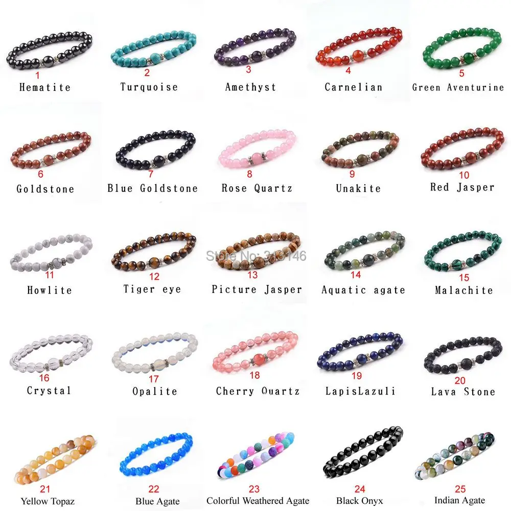 

Natural Assorted Gems Turquoise Lapis Lazuli Tiger Eye Pink Quartz Agate Onyx Lave Stone Strand Beading Bracelet for Women Men