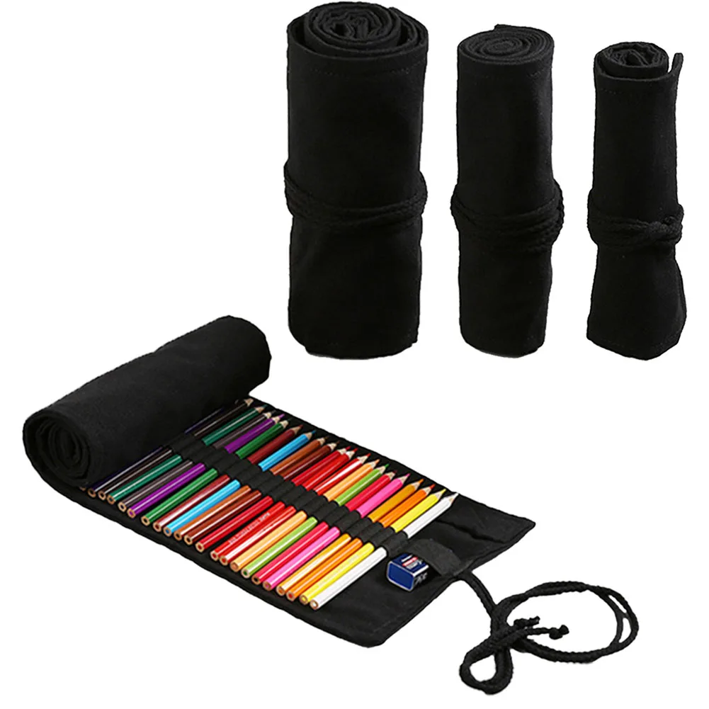 

12/24/36/48/72 Holes Canvas Multi-Purpose Pen Offices Wear Resistant Roll Handmade Solid Pencil Case Stationery Pouch