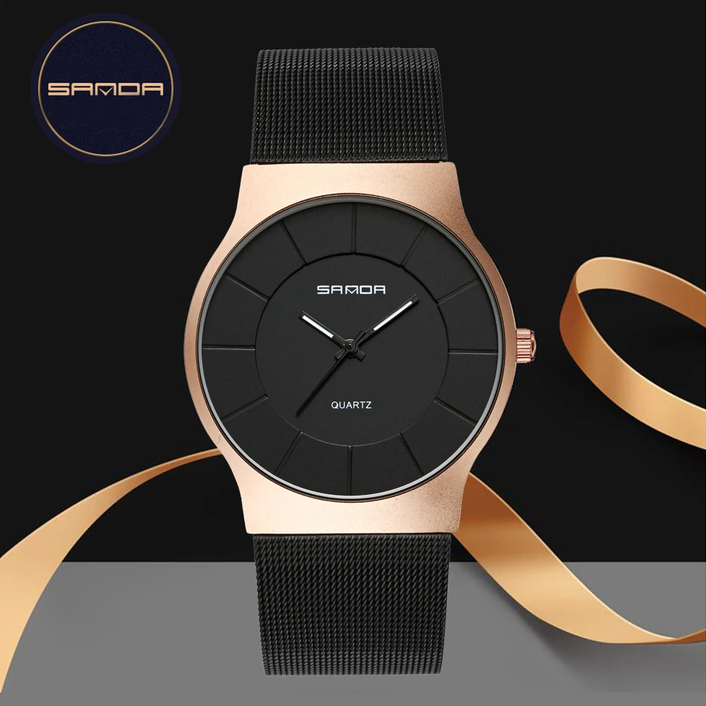 

SANDA Top Luxury Brand Quartz Wrist Watch Men Casual Japan Quartz-watch Stainless Steel Mesh Strap Ultra Thin Clock Male New