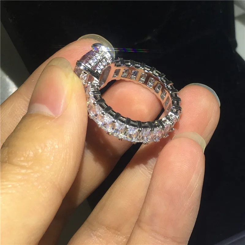 Baratos Anillo de plata de ley 2019 de la princesa de la vendimia de Vecalon 925 6ct AAAAA Cz anillos de compromiso para las mujeres joyería de dedo