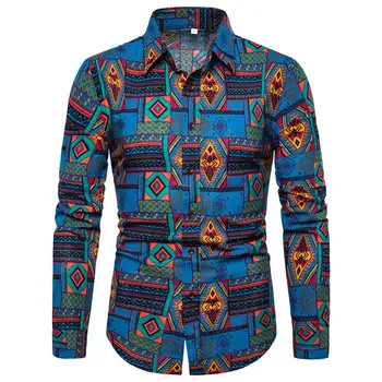 

2019 New Spring &Autumn Shirts Fashion Trend Folk Men Ethnic Flowers Printed Casual Hawaiian Long Sleeves Dress Shirts 4XL 5XL