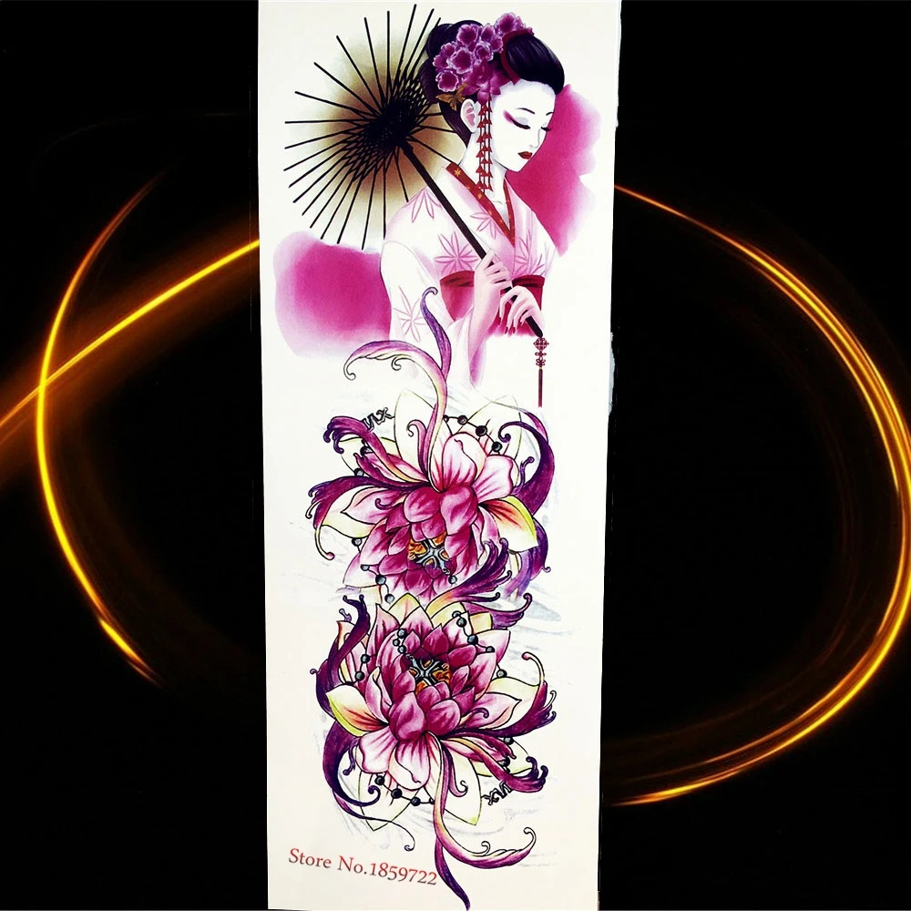 Sexy Sakura Girl Lotus Temporary Tattoo Stickers Henna Flower Waterproof Fake Flash Big large Body Art Arm Shoulder Bracelet |