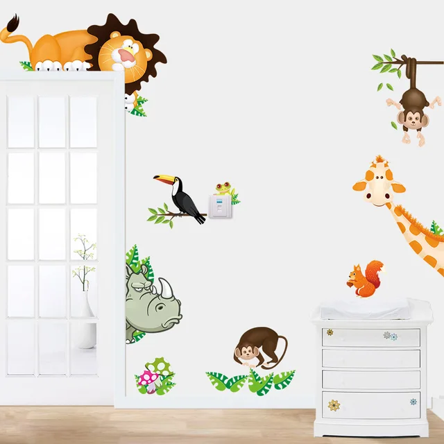 1pcs Cartoon Wall Sticker Animals Giraffe Lion Monkey Stickers 1pcs Cartoon Wall Sticker Animals Giraffe Lion Monkey Stickers Kids Room Removable Wallpaper Home