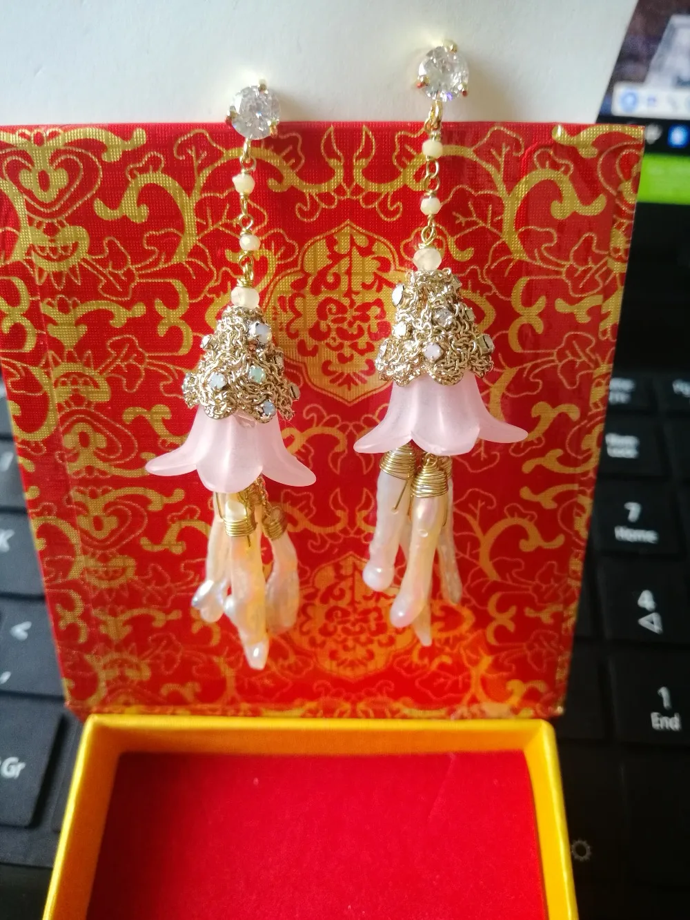 

pure silver restoring ancient ways do old Mosaic hetian ms magnolia flower wholesale high-grade pendant earrings