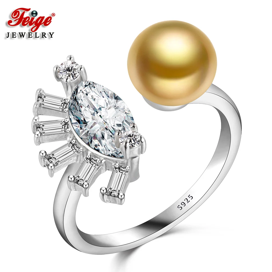 Фейге Pearl Ring высокое качество AAA Цирконий 925 sterling Серебряные кольца для Для женщин