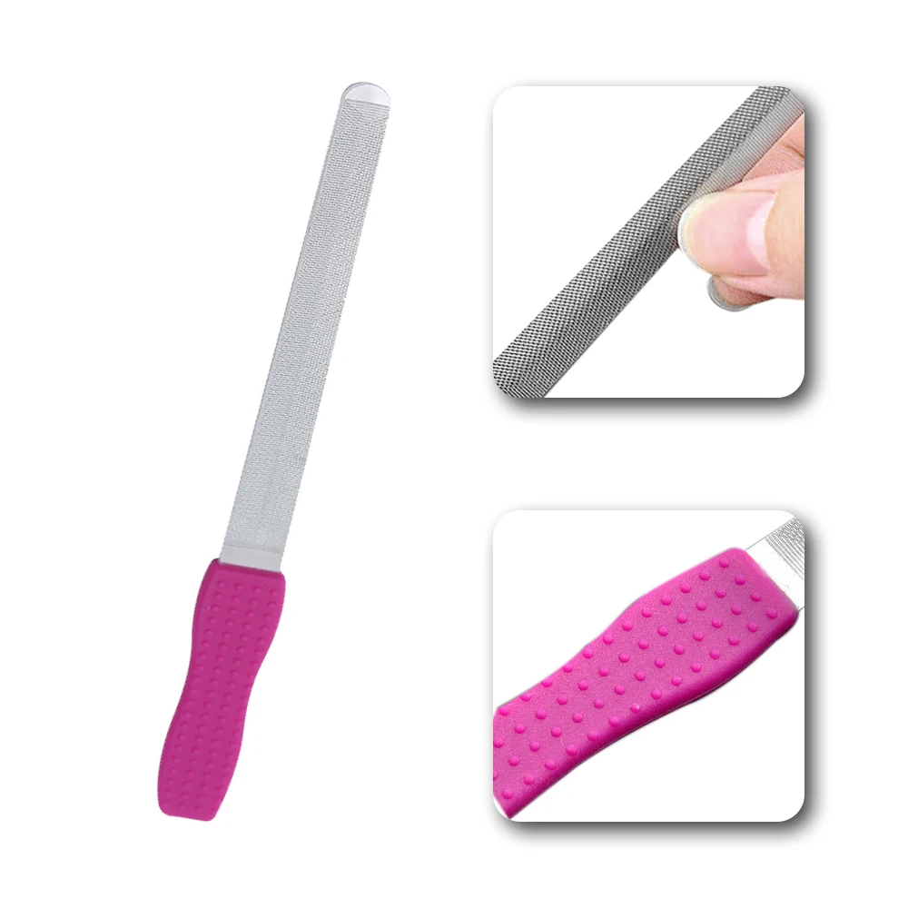 

1pc Lime A Ongle Nail Filer lixa De Unha Double-sided Concave Convex Nail File Pilnik With Silicone Non-slip Handle Manicure