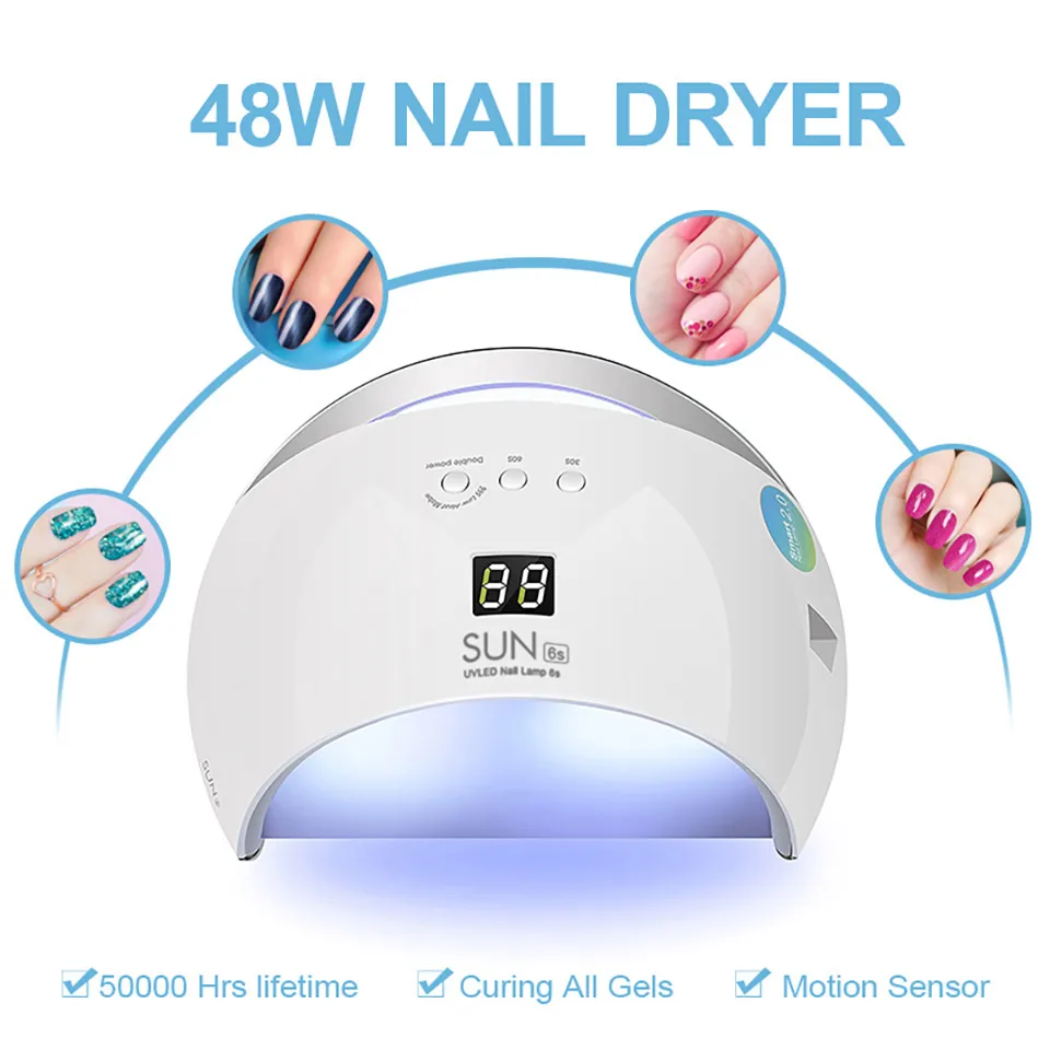 

Modelones SUN6 New Model Nail Dryer 48W UV LED Lamps with Smart Sensor Digital Time Display Nail Art mechine can Curing all gels