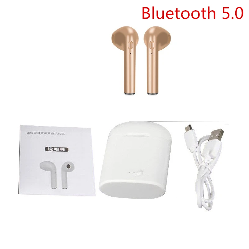 Беспроводные наушники 5,0 Bluetooth наушники I7 i7s TWS гарнитура наушники с микрофоном для телефона iPhone Xiaomi samsung huawei LG - Цвет: 1 set gold