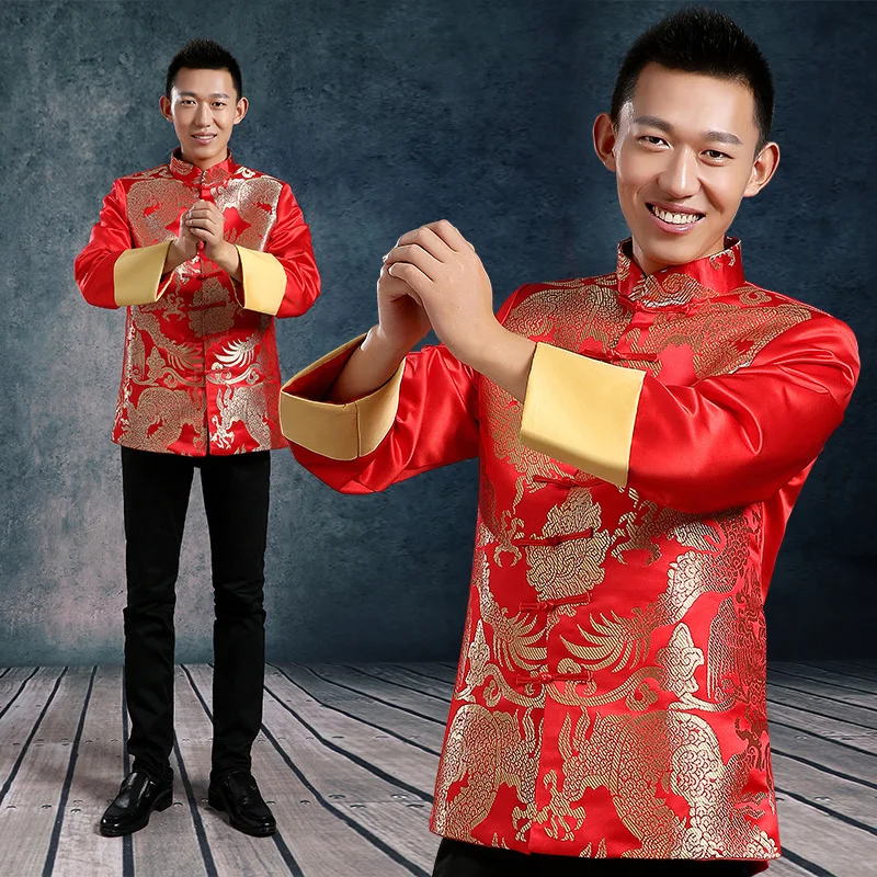 Dragon Pattern Chinese Traditional Men Clothing Male Dragon Pattern Chinese Traditional Men Clothing Male Costume Red Wedding Dresses Vintage Plate Ons 2017 Autumn In Tops From Novelty Special