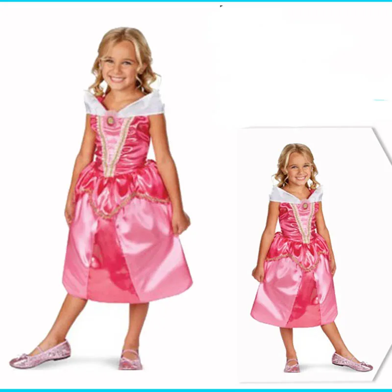 Free shipping, high quality girl hot pink sleeping beauty dress costume