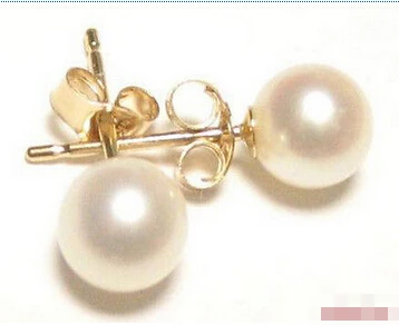 

Free shipping 10mm White Shell Pearl Yellow Gold Plated Stud Earrings