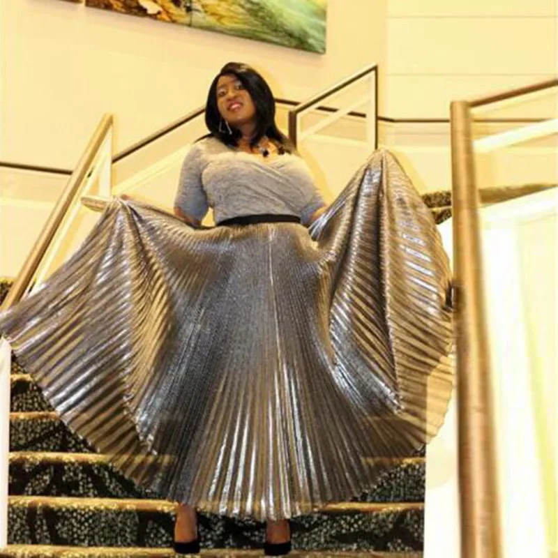 Мода серебряные Плиссированные Длинные атласные юбки женские молнии Стиль Пол Длина Женская взрослая юбка на заказ плюс размер любой цвет бесплатно