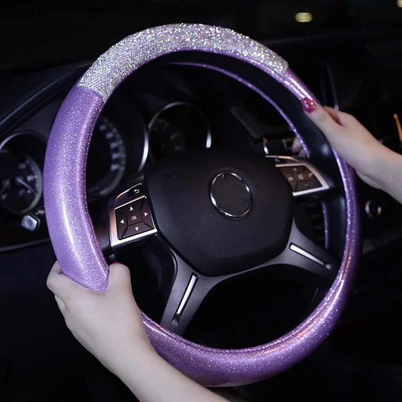 New-Fashion-Crystal-Glitter-Leather-Car-Steering-Wheel-Covers-15-inch-38CM-for-Women-2