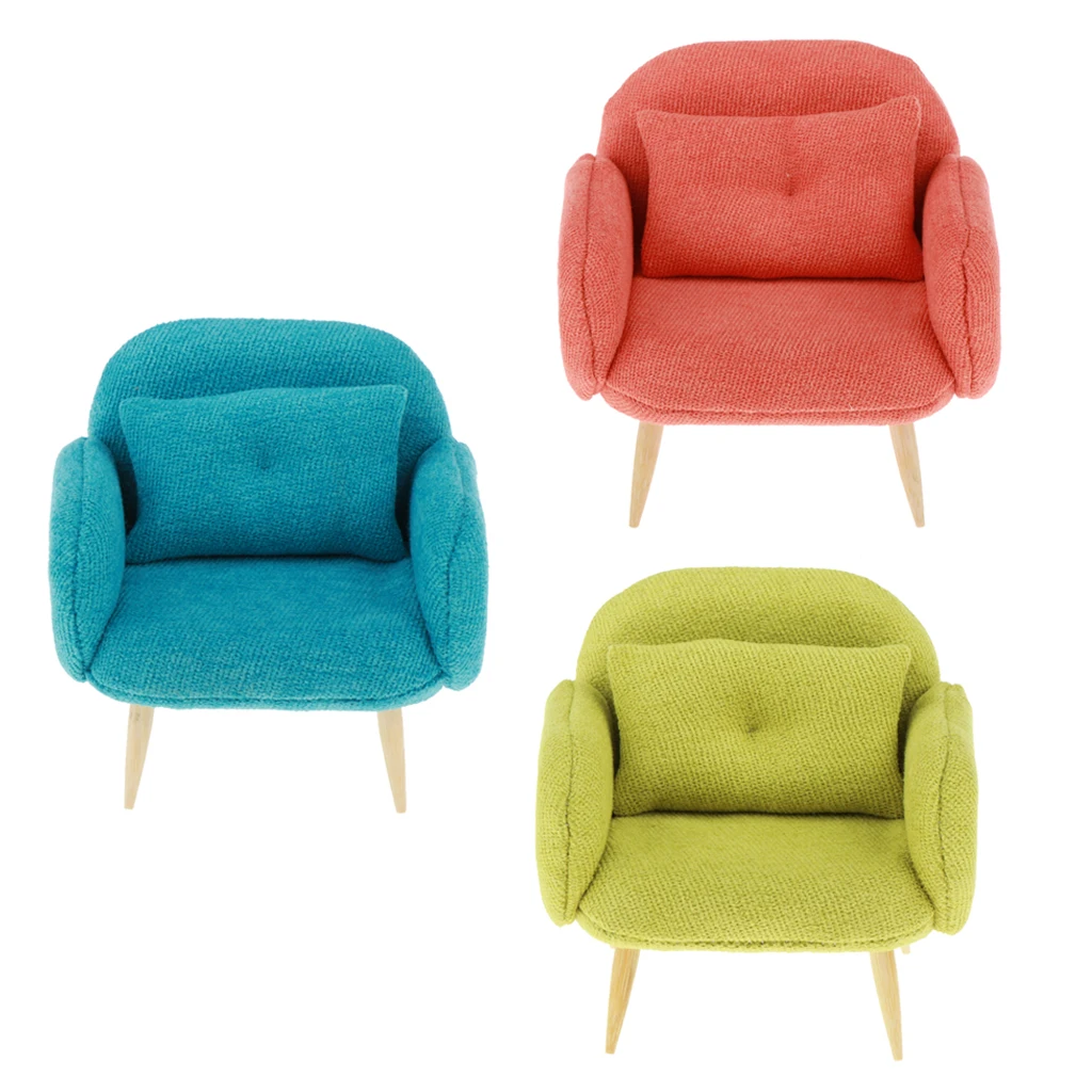

1:12 Dollhouse Miniature Sofa Chair with Pillow Cushion Mini Doll House Decor Furniture DIY Accessory, 3 Colors Available