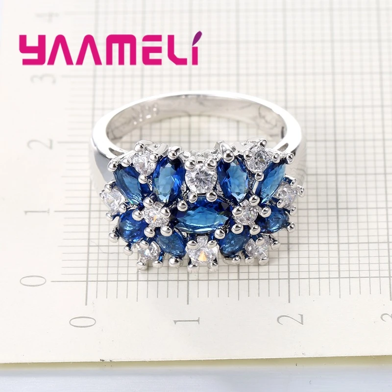 YAAMELI Luxury Women Wedding/Engagement Jewlery Rings 925 Sterling Silver Flower Crystal Pave Setting Ring Anillo For Sale