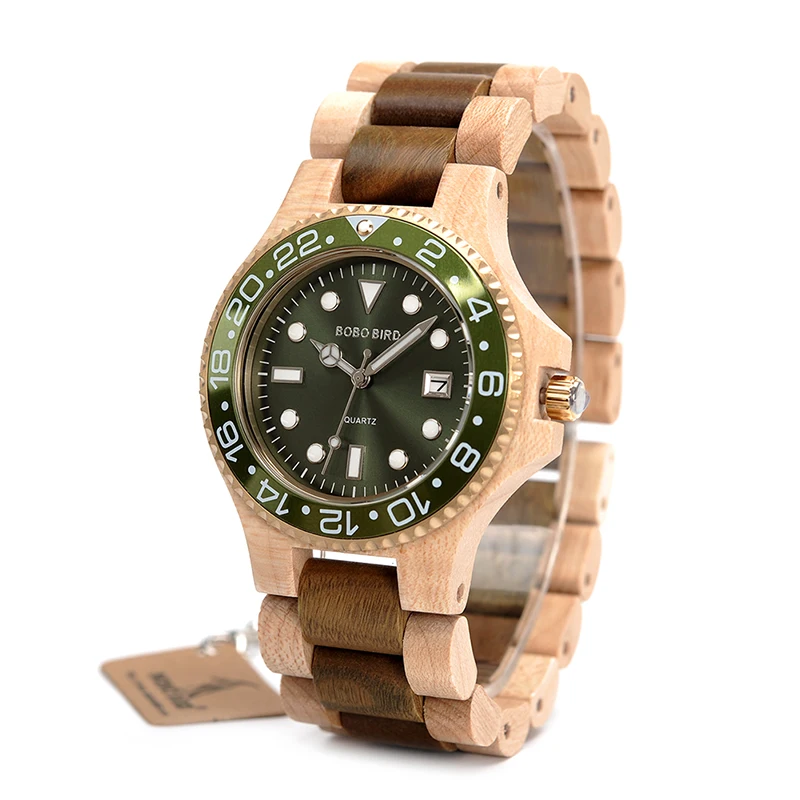 BOBOBIRD Mens Dress Watch Classic Steel Face Wooden Case Watches with Wooden Band in Gift Box