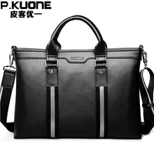 P . kuone men genuine leather bag, man leather handbag, men commercial briefcase, cowhide messenger bag, free shipping