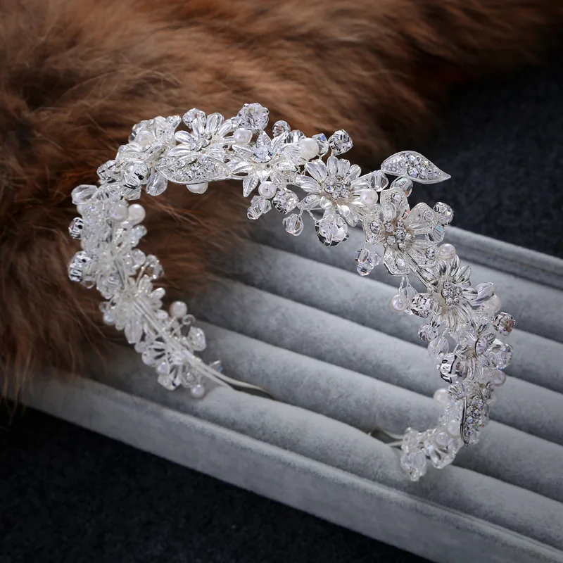 Handmade Sparkling Crystal Wedding Bride Flower Tiara Coroa Headband Bridal Women prom Crowns KopoHa Bijoux Cheveux Accessories