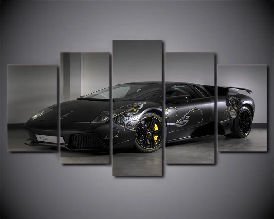 HD Printed 5 Piece Canvas Art Black Luxury Car Wall Art Canvas Print