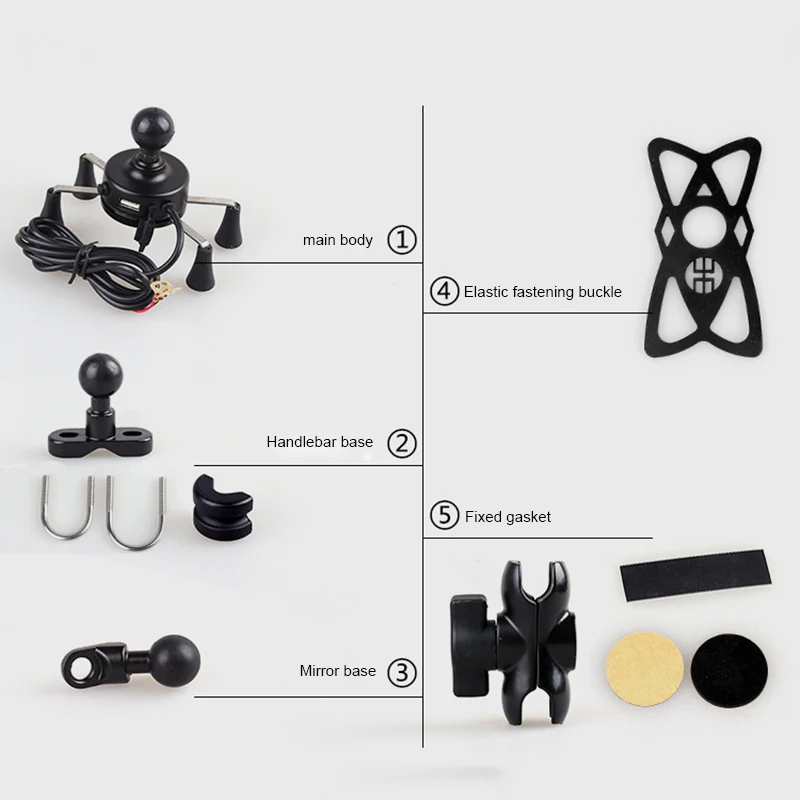 

Motorcycle Phone Charger Adapter Holder with 5V USB Motorbike Handlebar Base Mount Bracket QJY99