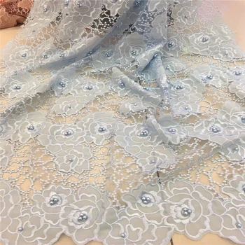

VILLIEA Nigerian Lace Fabric 2018 High Quality Lace For Wedding Beaded Light Blue African Lace Fabric High Quality With Beads