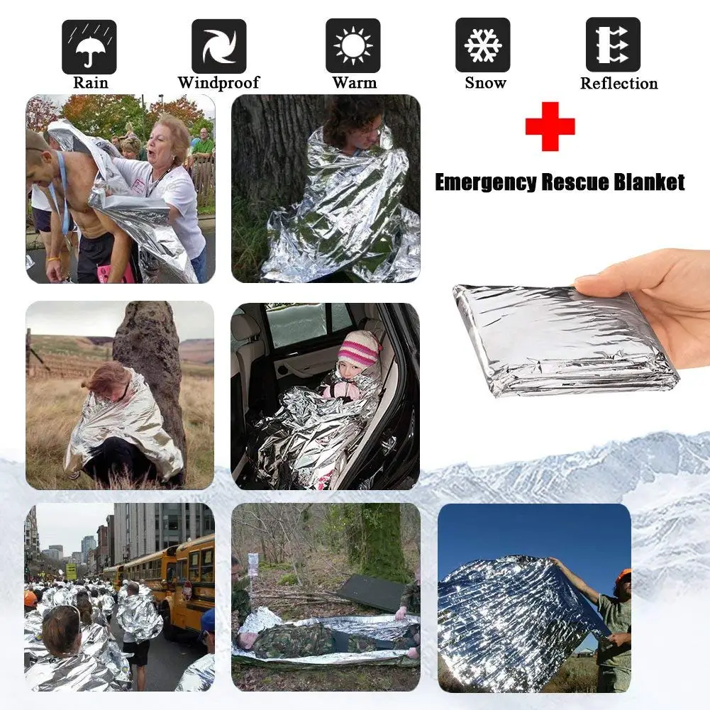 

Emergency Foil Mylar Thermal Blanket Survival Kit for Disaster Preparedness/Outdoors Camping/ Hiking/Marathons First Aid