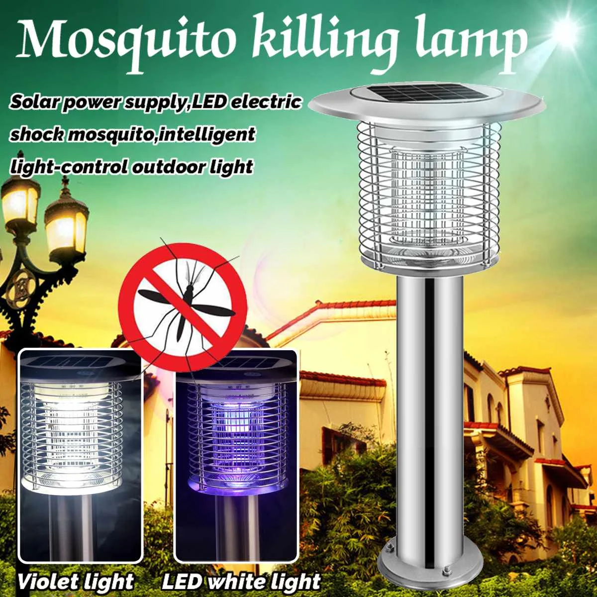 

Solar Violet LED Electric Shock Mosquito Double Optical Frequency Light-control Automatic Induction Intelligent Outdoor Lamp
