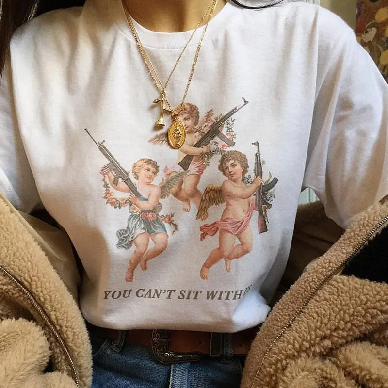 

Fitshinling Aesthetic print harajuku t shirt women street cotton white summer top female t-shirt 2019 fashion slim tshirt femme