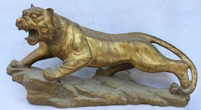

xd 002522 25" Chinese Bronze Carved Ferocity Phylactery Animal Up Hill Tiger Tigre Statue