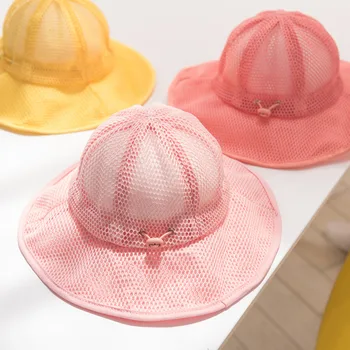 

Baby summer visor boy girl baby fisherman hat lace mesh folding basin cap solid color sunscreen mesh children's cool hat