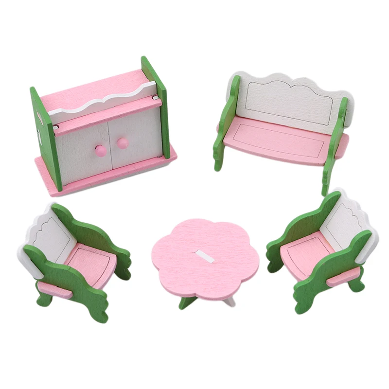Деревянная мебель набор DIY ручной работы кукольный дом миниатюрная спальня младенческой Дети ролевые игры игрушки подарки для детей