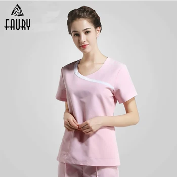 

U Neck Women Short Sleeve Work Uniforms Tops Pants Pink Scrub Sets Beauty Salon Farmacia Medical Dental Clinic Hospital Overalls