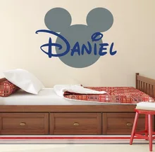 Venta caliente de Mickey Mouse Dormitorio Baño Decoración de La Pared Murales Y-611 Custom Personalized Name Niños Fondos de Pantalla Del Envío Libre