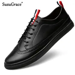 SusuGrace/качественная обувь из натуральной кожи, роскошные брендовые кроссовки, резные броги на плоской подошве, на шнуровке, резиновая