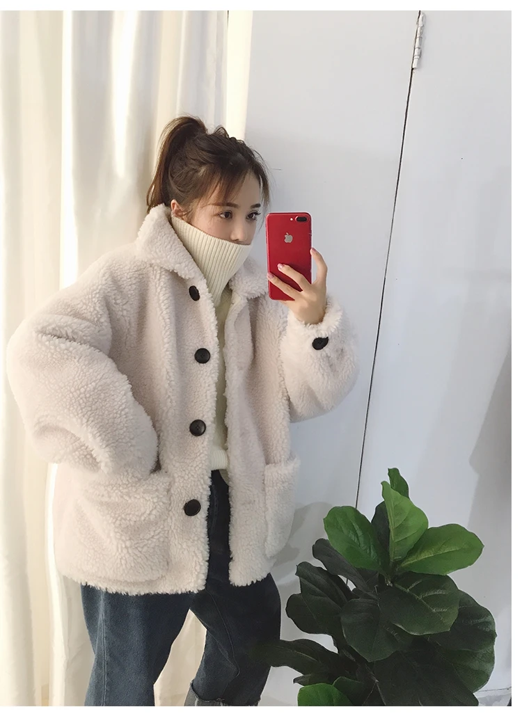 Top Women Wool Coats 2018 Fashion Winter Lambs Fur Loose Big Code 100%Wool  Overcoat   Fur Multiple Colors 13