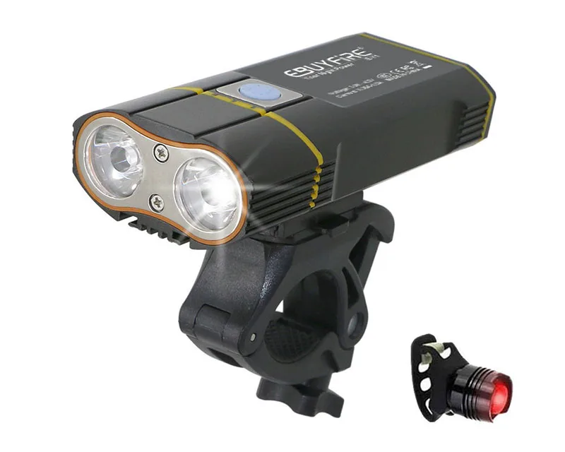 Велосипедный светильник 6000лм 2x XML-L2 светодиодный велосипедный светильник s USB Перезаряжаемый 6000 мА/ч велосипедный передний светильник, задний светильник - Цвет: WithRearlight