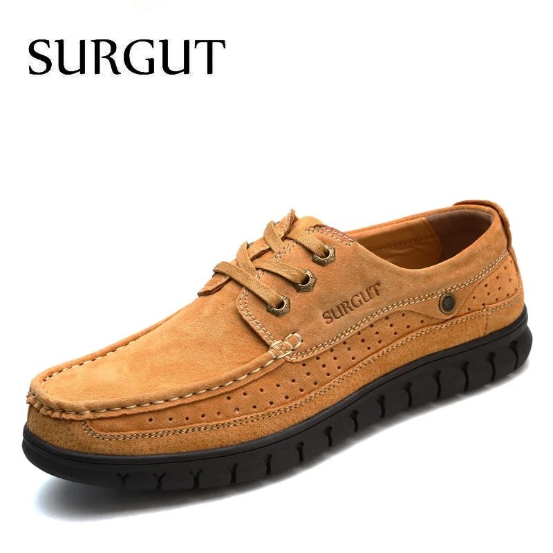 SURGUT/брендовые туфли на плоской подошве; мужские туфли-оксфорды в британском стиле из замши и яловичного спилка; дышащая удобная мужская обувь в деловом стиле - Цвет: Yellow Brown