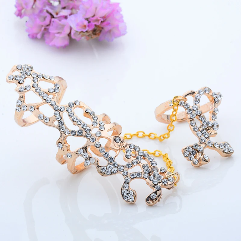 SHUANGR Personality Geometric Shape Crystal Finger Ring Rose Gold Color Women Wedding Party Jewelry
