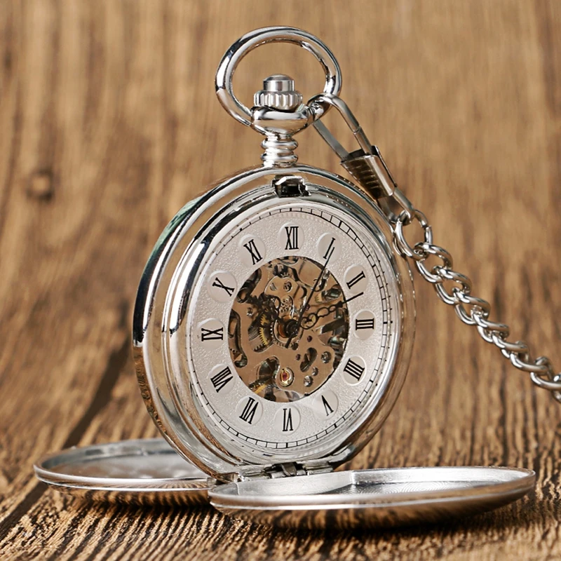 Стимпанк карманные часы Гладкий Silver/золотые часы Для женщин Механический ручной взвод карманные часы Для мужчин подарки Relogio Feminino